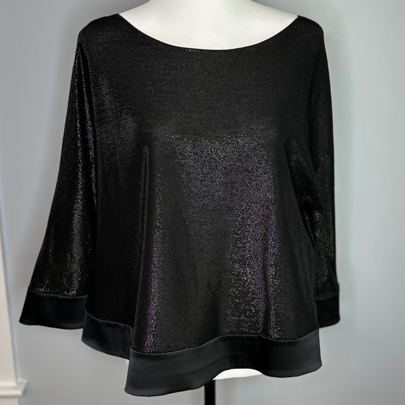 Emporio Armani Black Shimmer fabric swing top, satin trim. Size 46 Like New! - Picture 1 of 10